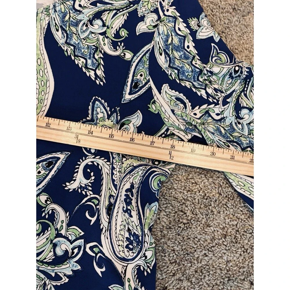 Chico’s Blouse Top Womens Size 2 US Large Blue White Paisley Floral Stretch - Picture 5 of 7